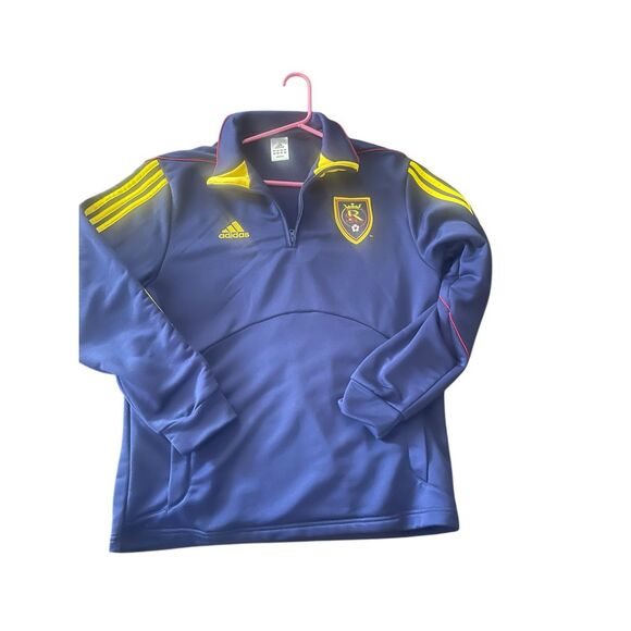 Adidas Mens Navy Blue Yellow Long Sleeve Stripe Training Pullover Top Size Large - Picture 3 of 13